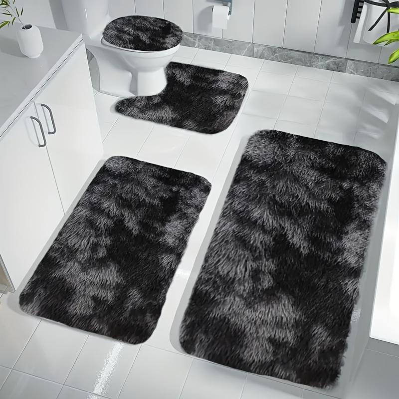 4pcs Fluffy Bathroom Mat Set - Soft, Absorbent, Non-Slip, Thick, Machine Washable, Rectangular Polyester Mat Kit, Non-Slip Rugs | Stylish Bathroom Decor | Polyester Fiber Mats, Bathroom Mat 1