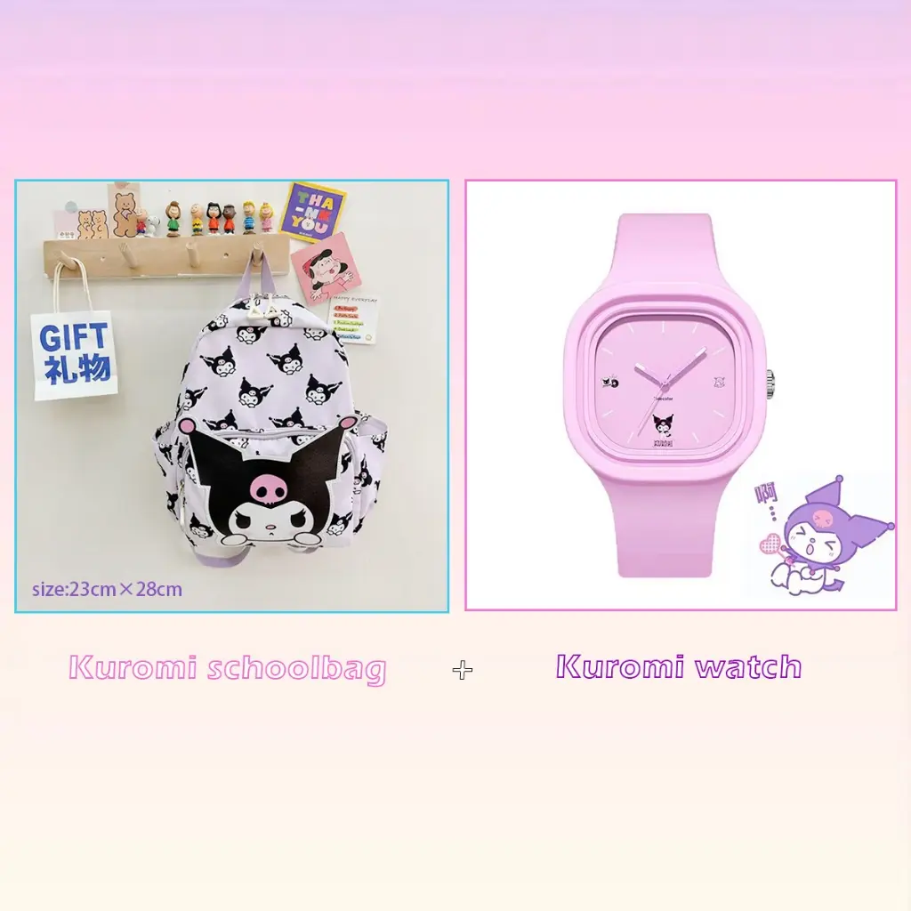 Sanrio Kuromi Melody Cinnamoroll Hello Kitty  Pochacco Backpack and watch combination Girl's birthday gift Learning set