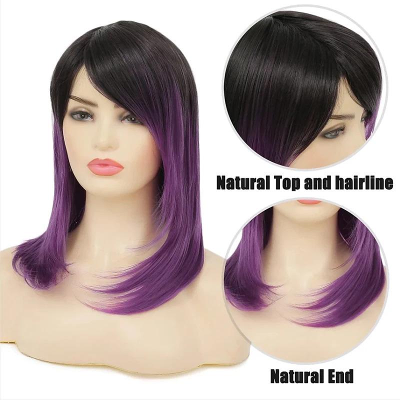 Product Introduction of HAIRJOY Synthetic Hair Women Ombre Black Red Wig Medium Long Straight Side Part Wigs 14