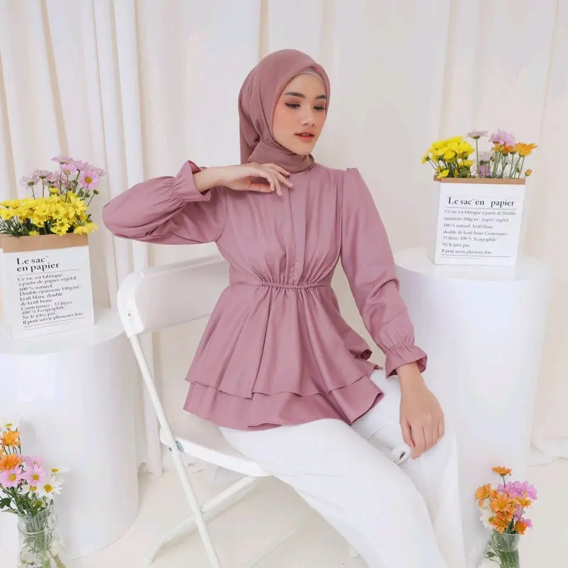 ayunda blouse atasan wanita hijab kekinian 2023 style wanita fashion wanita muslim terbaru Baju Panjang Basic