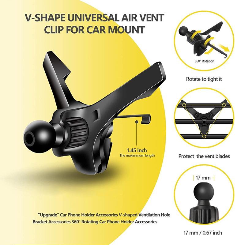 Car Air Vent Clip Cell Phone Holder Universal 17mm Ball Head Car Air Outlet Hook Clamp Accessories For Magnet Car Phone Bracket Smartphone Cellphones Mount Stand 2