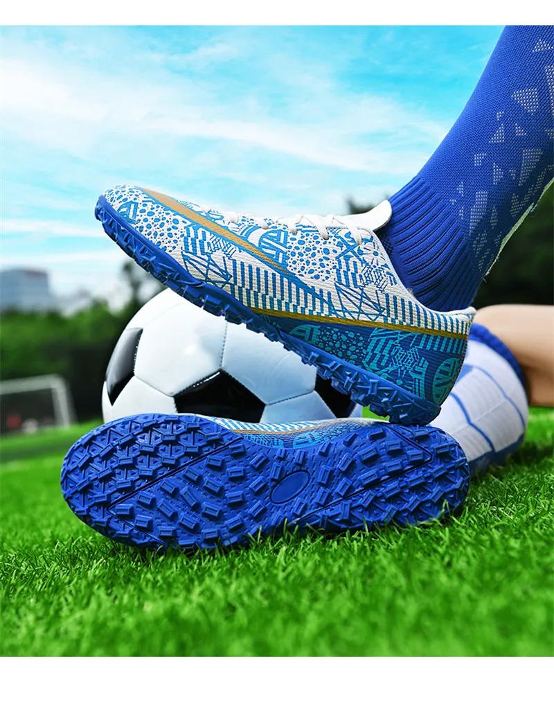 Product Introduction of High Quality Men Women Soccer Shoes Light Cleats Training Football Shoes Ankle Sport Long Spike Sneakers Turf Futsal Shoes Big Size 33-45 50