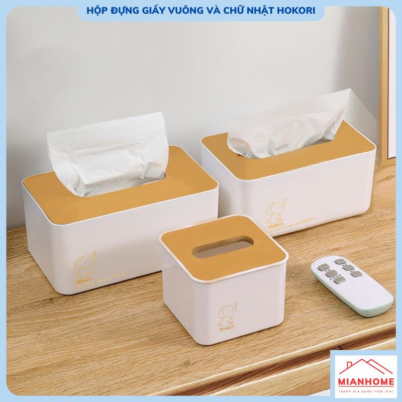 Hộp đựng giấy ăn Hokori hình vuông và hình chữ nhật để bàn tiện dụng hộp khăn giấy để bàn bằng nhựa