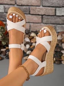 Women's Fashionable Plain Color Wedge Sandals, Casual Versatile Platform Sandals for Daily Wear, Lightweight Breathable Comfortable Shoes for Women & Girls, Summer