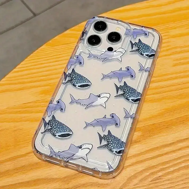 Cute Shark Pattern Phone Case, Decorative Phone Protector Cover, Phone Accessories Compatible with iPhone 11 12 13 14 15 Pro Max 14 15 Plus, Casing 3