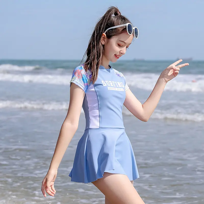 Bộ bơi bé gái Cộc tay kín đáo quần đùi kèm váy size đại(15-50kg)