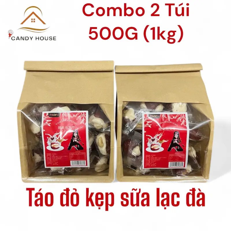 [COMBO 2 TÚI TÁO ĐỎ KẸP SỮA LẠC ĐÀ 500G (1KG) ] Snack Food Ăn Vặt kẹo táo đỏ sữa lạc đà 0