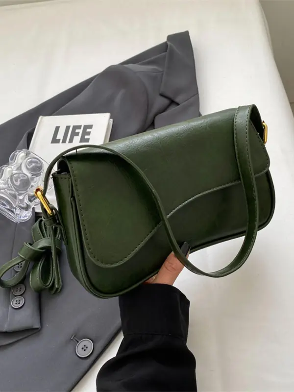 Women's Solid Color Flap Shoulder Bag, Fashionable Flip Cover Magnetic Buckle PU Leather Bag for Work & Commuting, Casual Trendy Versatile High-quality Daily Commuting Bag 5
