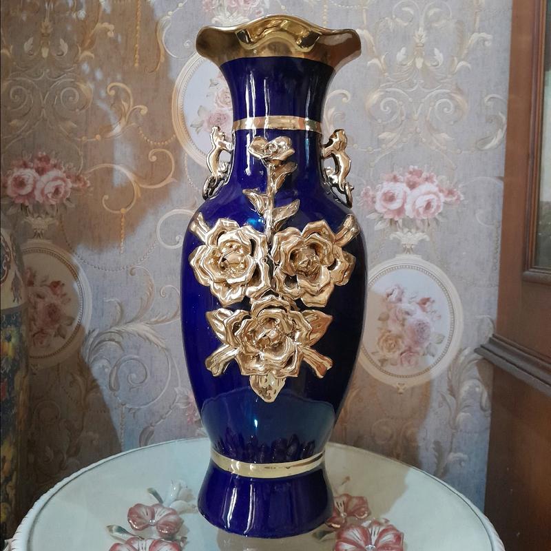 Guci Bunga Gold,uk 41 cm,pajangan rumah mewah,hiasan meja sudut 0