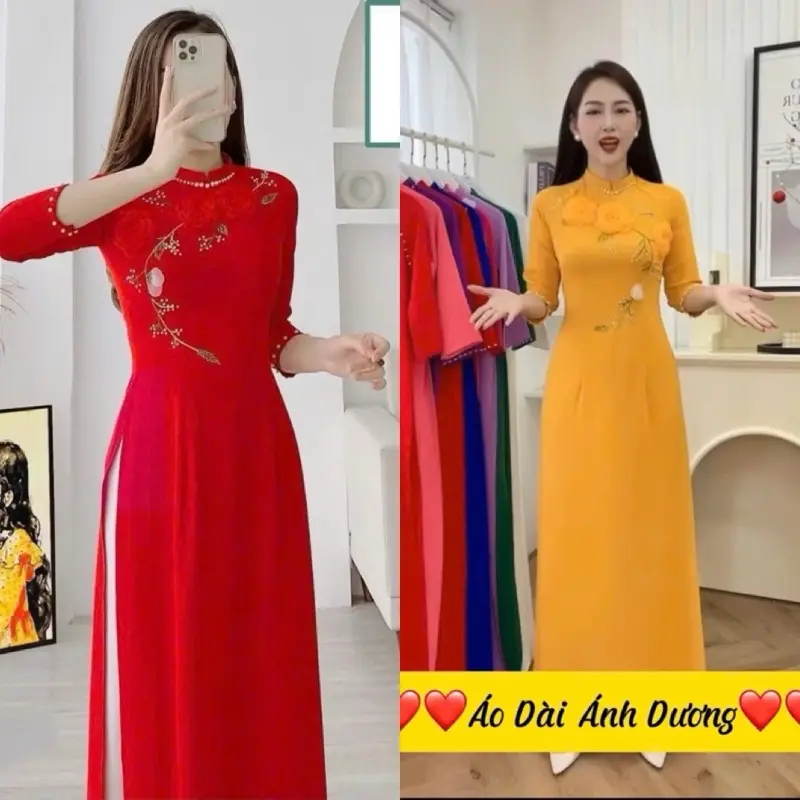 Áo Thuê đính kết hoa nổi vải lụa Mỹ