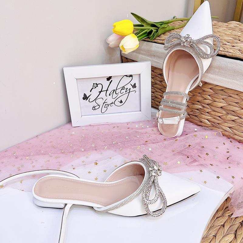 Product Introduction of Giày nơ xoàn vip 2p HALEY STORE đế bệt nơ đính xoàn mũi nhọn dây xoàn tiểu thư tiệc cưới bền đẹp đi học đi chơi đi làm êm chân 33