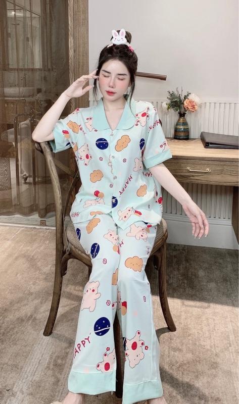 Product Introduction of [MUA 3 GIÁ TỐT] Bộ Đồ Ngủ Pyjama Nữ Áo Cộc Quần Dài – Thiết Kế Phối Viền Xinh Xắn, Họa Tiết Cute, Form Rộng Thoáng Mát (Size M, L 35-57kg) - Phụ Hợp Mặc Ở Nhà hay Đi Chơi 25