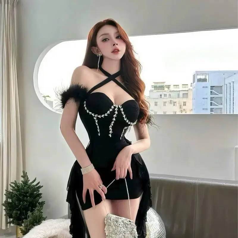 BIGSIZE HIẾU HIẾU (55-95KG) - Váy body nữ thiết kế đính đá cổ chéo phối tua rua dự tiệc cực hot 0
