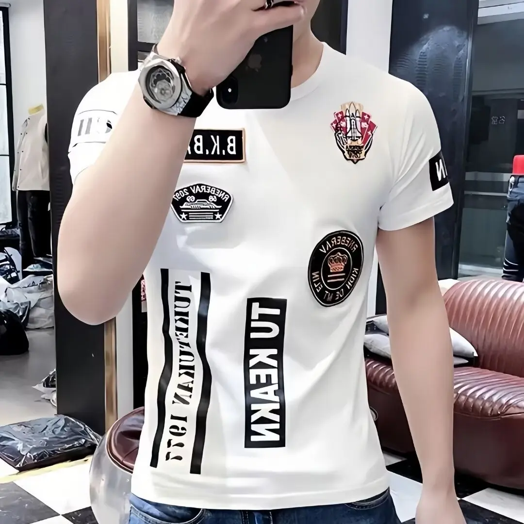 Áo Thun Ngắn Tay, Hàng Mới Về Mùa Hè, In Cá Tính, Ôm Sát, Thanh Lịch, Mỏng, Dễ Phối Đồ Phong Cách Hợp Xu hướng Quần Áo Nam, Áo Thun