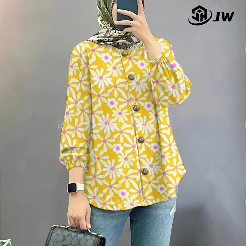 Product Introduction of Baju Raya 2025 Viral Nude Blouse Puff Sleeve Muslim Shirt Long Dress Korean Style Muslimah Small Floral Muslim Shirt + Skirt Set 31