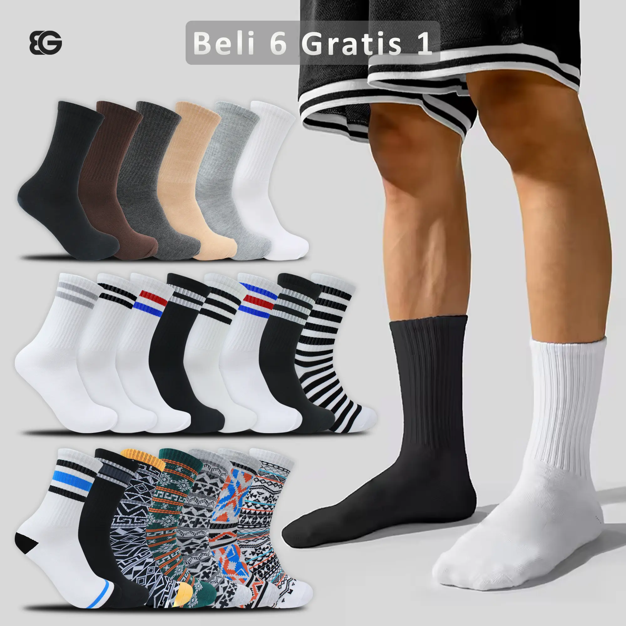 Briffgold - Kaos Kaki Oldschool Motif Tribal Polos Dewasa