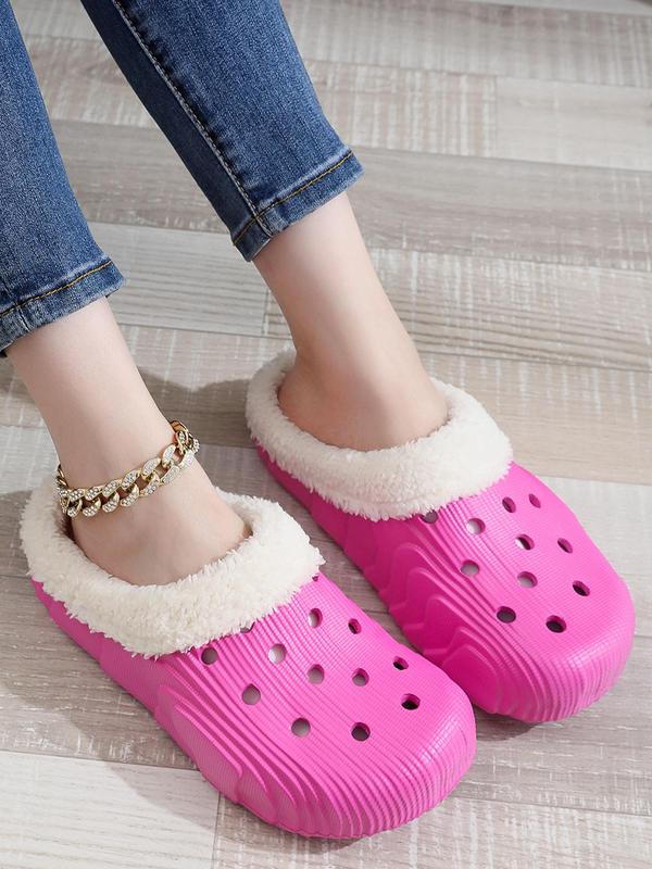 Plain Round Toe Slip-on Platform Clogs, Warm Fluffy Plush Lining Fluffy Warm Soft Platform Clogs, Hollow Out Slippers for Women, 2024 Comfort Shoe for Girl for Winter Footwear 1
