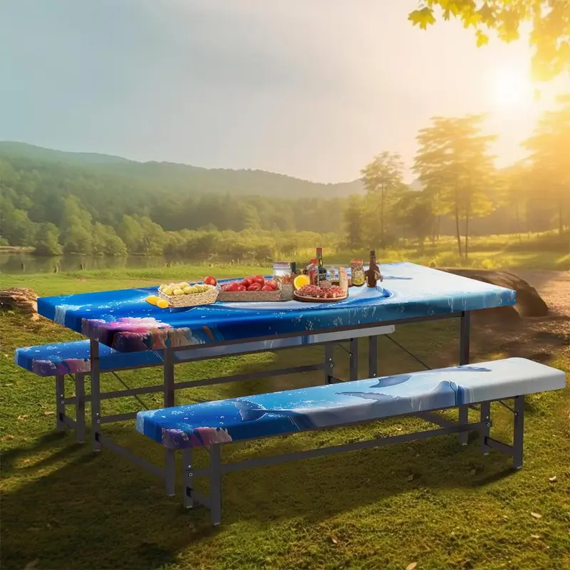 Dolphin Pattern Picnic Table Bench Set, Outdoor Use Table Bench Cover, Versatile Decoration for Picnics, Barbecues, and Park Gatherings 3
