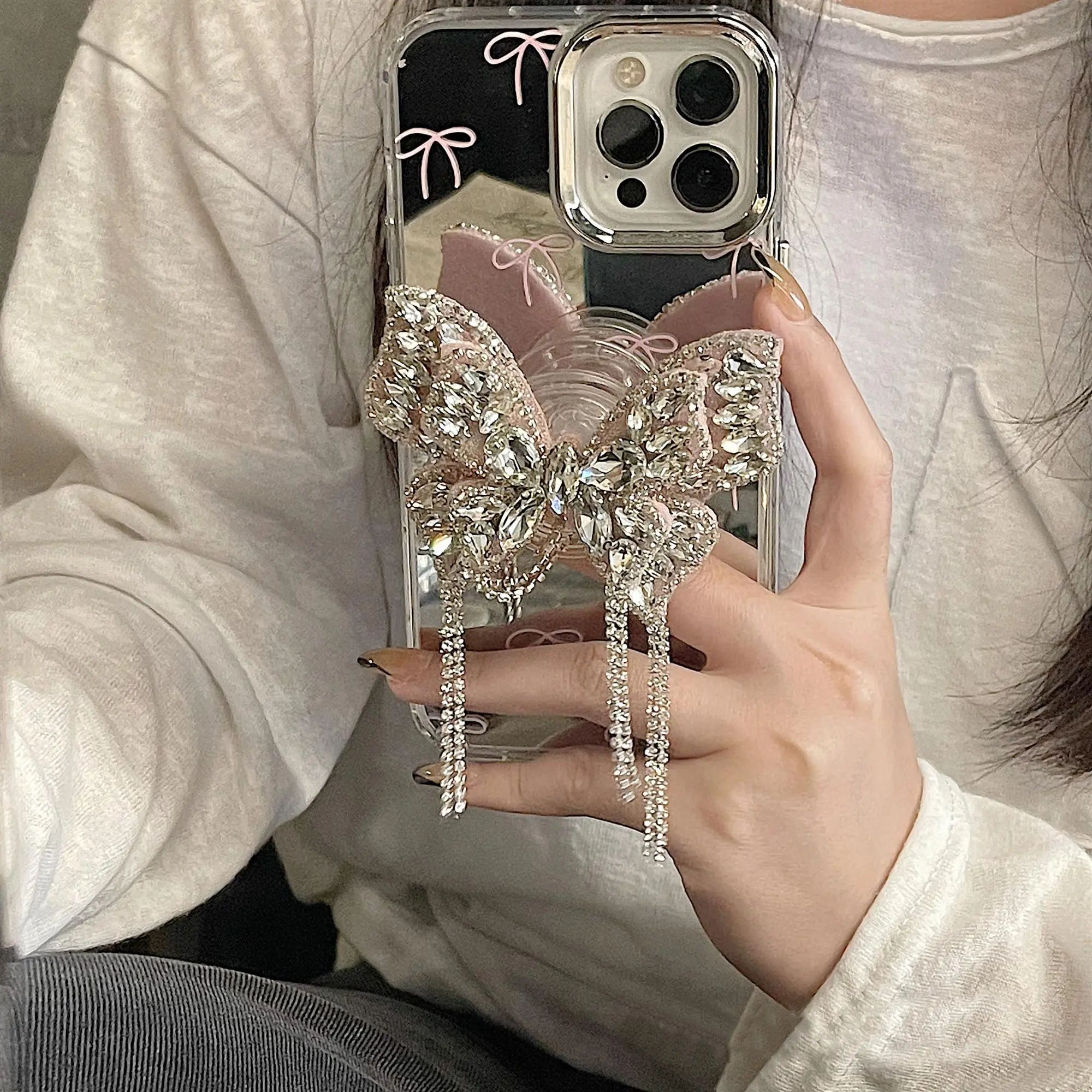 Rhinestone Bowknot Design Phone Case, Decorative Phone Protector Cover, Phone Accessories Compatible With iPhone 11 12 13 14 15 16 Pro Max
