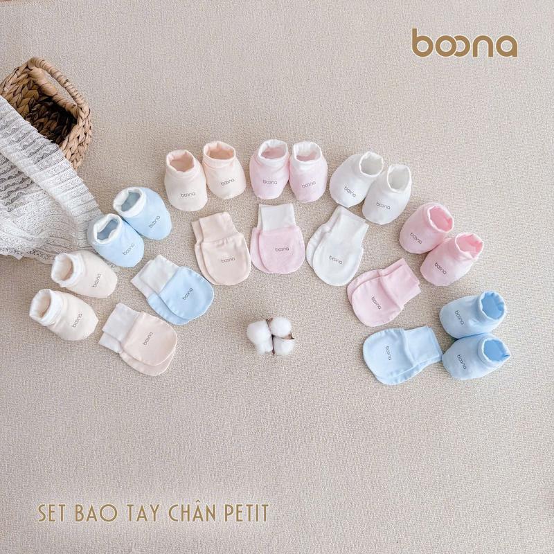 Set Bao Tay Chân Mã Màu Boona Cho Bé Sơ Sinh Vải Petit Mềm Mại Nhiều Màu Cao Cấp