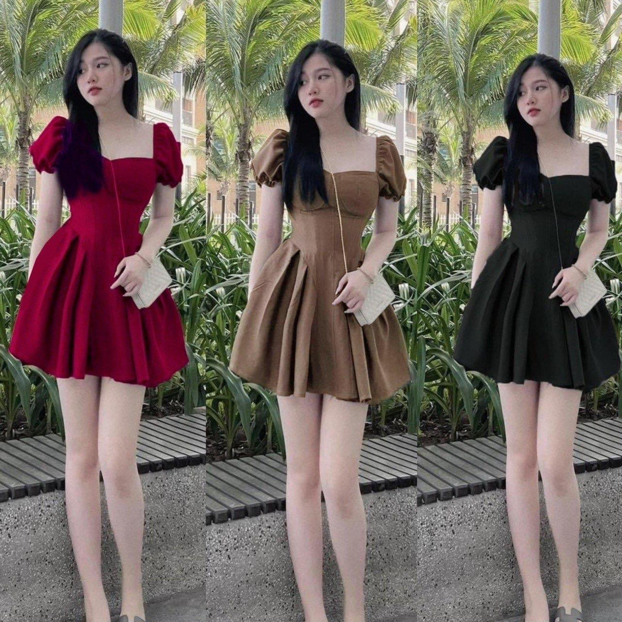 Váy Thời Trang Béo Xinh Bigsize Cổ Vuông Tay Phồng Dễ Thương Cho Các Nàng 50-90Kg Nữ Dress Women Voan Đen - A.1173