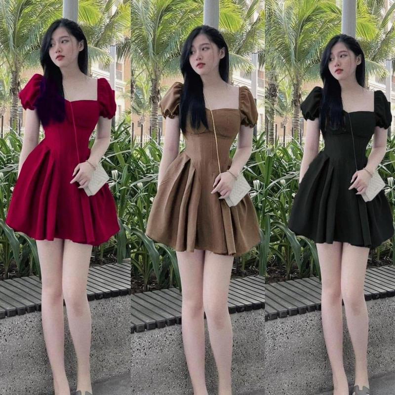 Váy Thời Trang Béo Xinh Bigsize Cổ Vuông Tay Phồng Dễ Thương Cho Các Nàng 50-100Kg Nữ Dress Women Voan Đen - A.1173