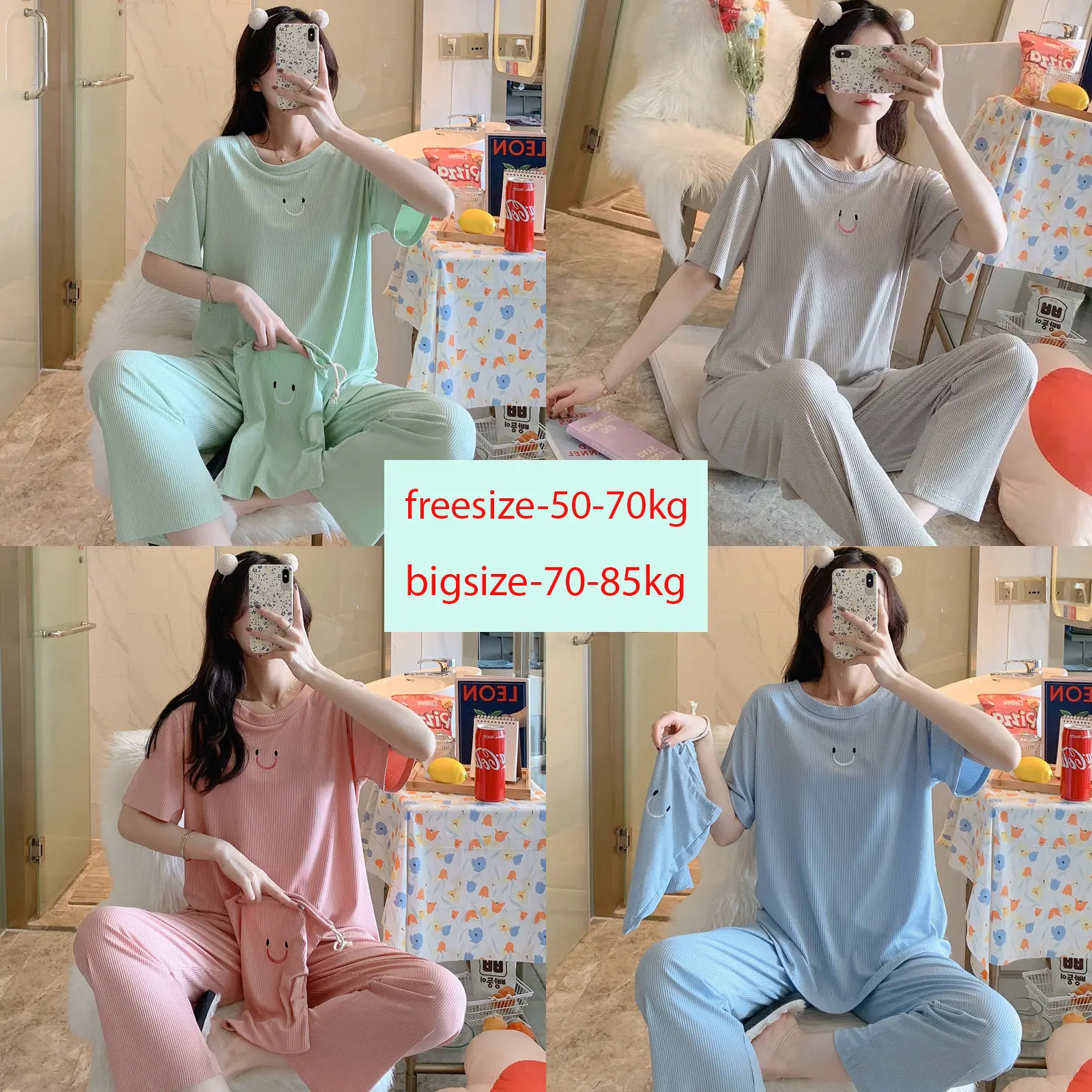 Bộ bầu - Bộ sau sinh - mặc nhà ( Gân Mặt Cười Nhỏ ) chất liệu Gân Tăm - mềm - mịn