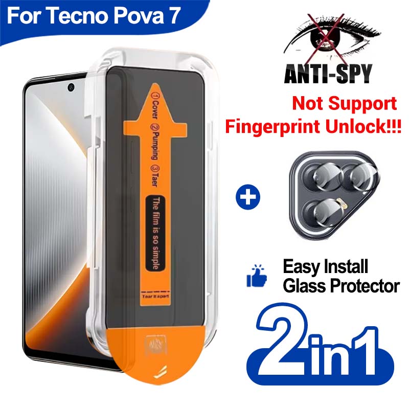 การติดตั้งกระจกนิรภัยป้องกันสายลับ, สำหรับ Techno Pova 7 และ Tecno Pova 6 5 4 3 2 Pro Ultra Neo ฟรีไ