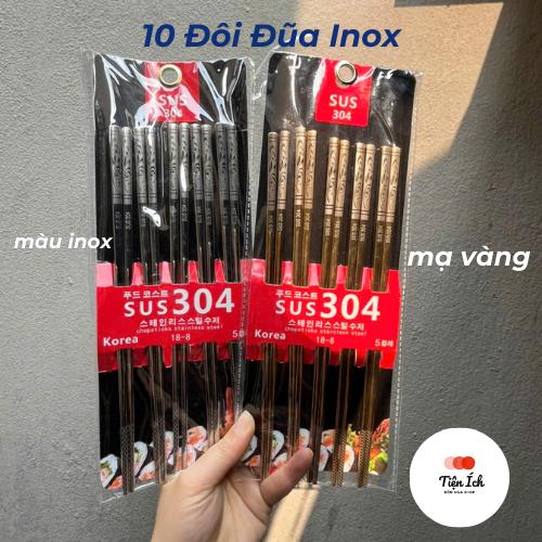 Bộ 10 Đôi Đũa Inox SUS 304 Hàn Quốc, Chống Ẩm Mốc Chống Trượt Hàng Cao Cấp
