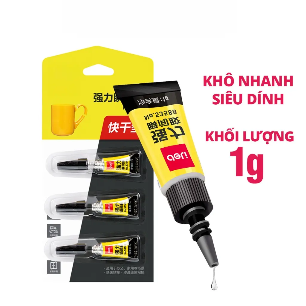 Set 3 tuýp keo 502 siêu dính cực mạnh Deli, keo dán nhựa, gỗ, sắt - Keo dán đa năng chuyên dụng tiện lợi