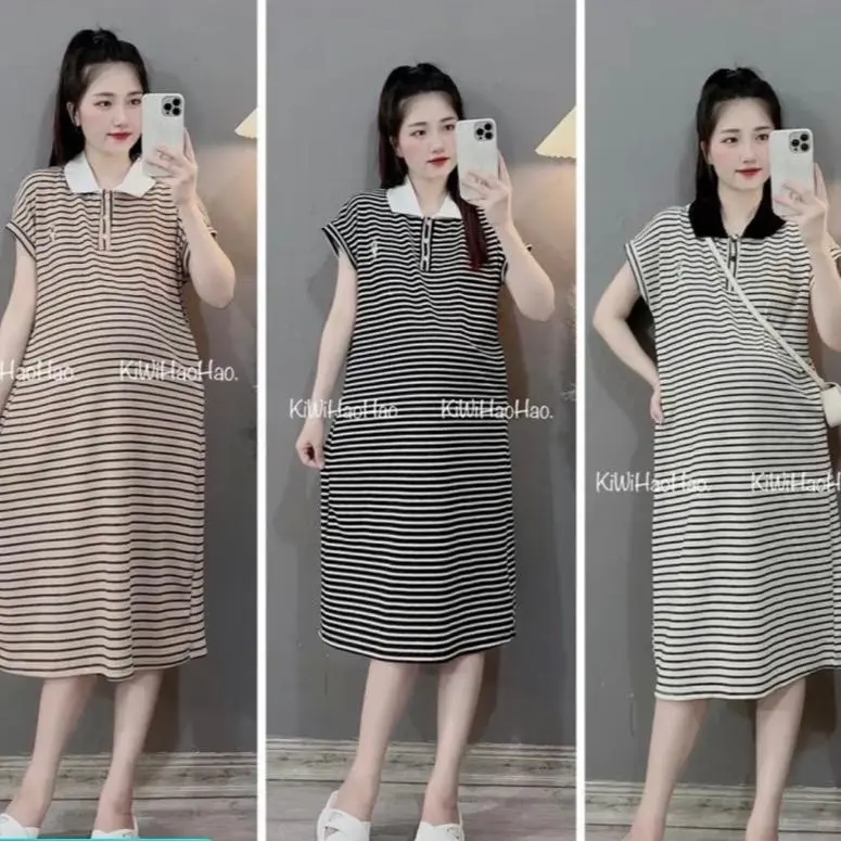 ĐẦM BẦU- SAU SINH (V55) THUN KẺ , TAY HẾN , CỔ BẺ- 3 MÀU