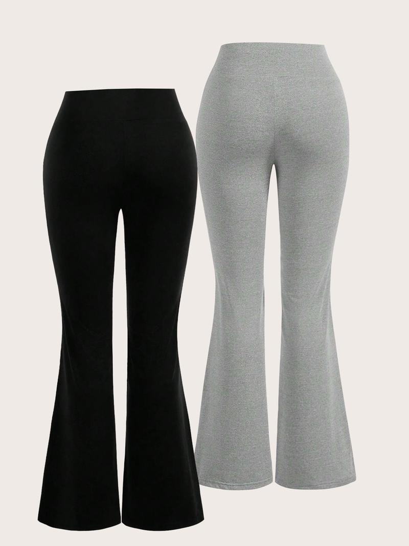 Product Introduction of Women's Solid Color Top & Flare Leg Pants Matching Set, Casual Fashion Cozy Round Neck Top & Bell Bottom Trousers for Daily Outdoor Wear, Ladies Summer Clothes 2