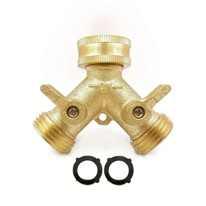 Garden Hose Y Shape Valve, 1 Count Rotatable Brass Hose Separator with Solid Brass Handle, High-pressure Water Garden Hose Adapter 4