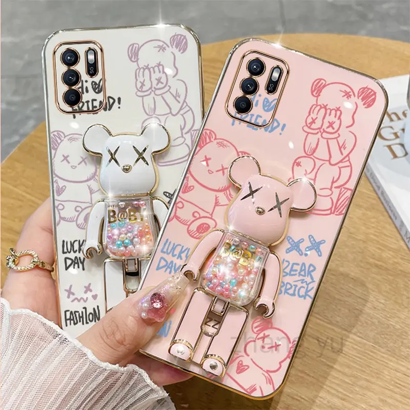 Case OPPO F19 PRO 5G RENO 5Z 5G RENO 6 Z 5G Phone case TPU 3D Candy  bear bracket Bracket Phone Case Ultra thin Electroplated Soft Case Shock proof cover Bumper Phone case