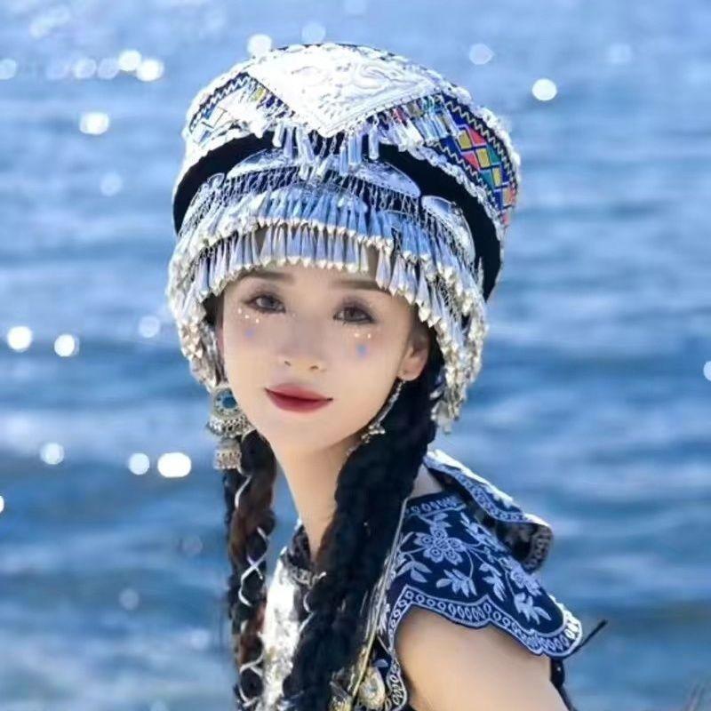 Mũ Đội Đầu Miao, Hàng Mới Về, Phụ Kiện Trang Phục Dân Tộc số lượng ít, Phong Cách Dân Tộc, Phụ Kiện Màu Bạc Mũ Đội Đầu, Thiết Kế Cao Cấp 1