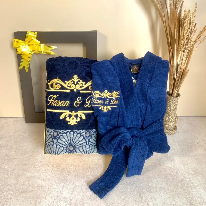 Handuk Kimono Set custome bordir nama depan belakang seserahan dan kado pernikahan Hadiah Handuk Wanita Dewasa Tidur Dress Pria 3