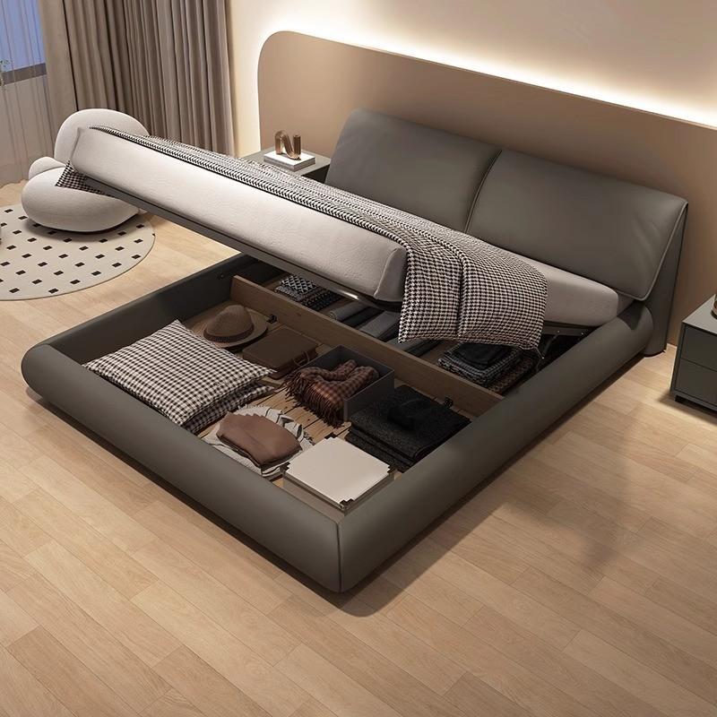 Bed Elephant Ears Leather Bed Modern Simple Double Soft Bag Bed in Master Bedroom Italian Light Luxury Storage Leather Bed 4