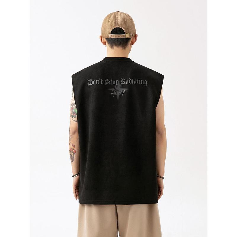 Lotin Suede Thin Sports Vest Men's 2024 Summer New Sleeveless T-shirt American Letter Printed Casual Waistcoat 1