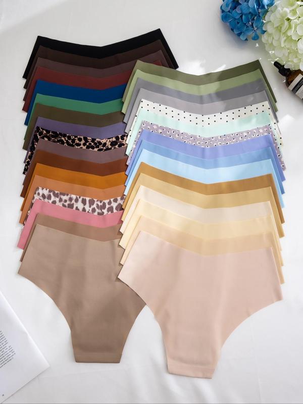 Women's Solid Color / All Over Print Briefs, Soft Comfy Breathable Fabric Seamless Pastel Panties for Daily Wear, Pastel Underwear for All Seasons, Panties Collection, Womenswear 7