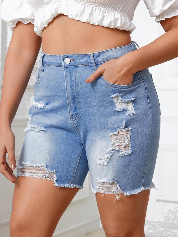 【Plus Size】Button Denim Shorts, Casual Fashion Short Jeans for Daily Wear, Women's Bottoms for All Seasons 2