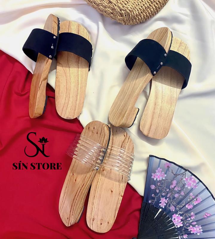 Guốc gỗ, dép gỗ - Guốc mộc truyền thống quai ngang Nữ Nhung Đế Bằng DéP mặc áo dài áo bà ba việt phục đi chùa chụp ảnh-SÍN STORE