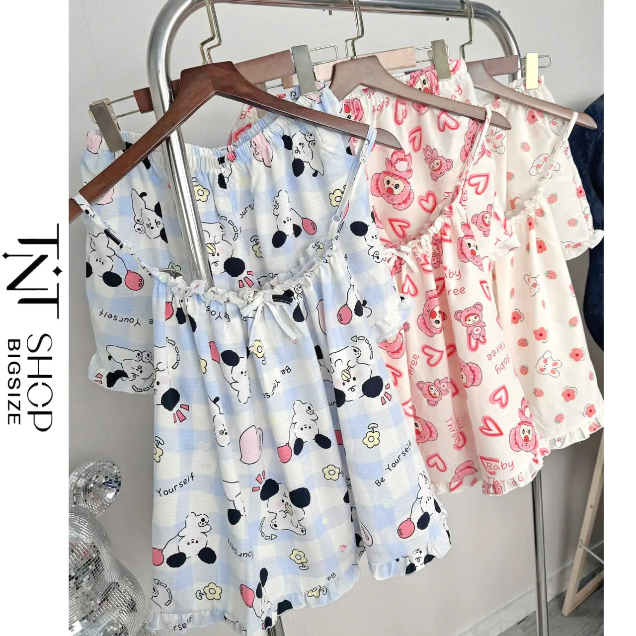 SET ÁO QUẦN BIGSIZE 2 DÂY HOẠT HÌNH [TNT SHOP BIGSIZE 60KG 90KG] Nữ Women