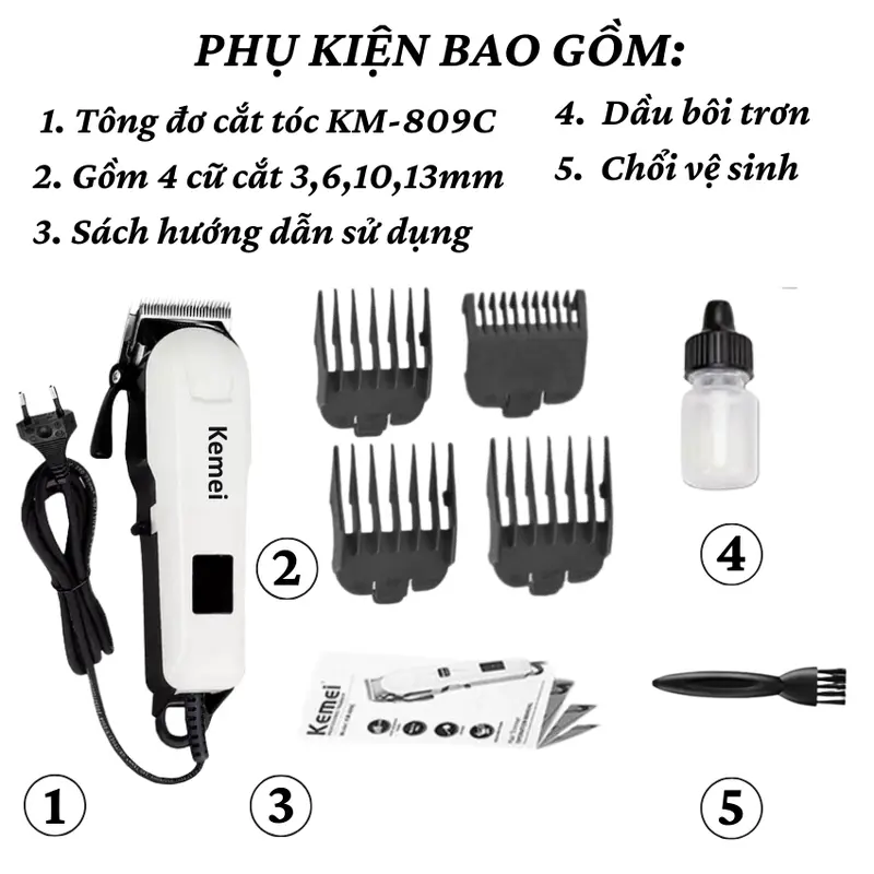 Tông Đơ Cắt Tóc Có Dây Kemei Km 809C, Máy Hớt Tóc Gia Đình, Trẻ Em, Chuyên Nghiệp Bảo Hành 5 Năm Cạo Râu Nữ 7