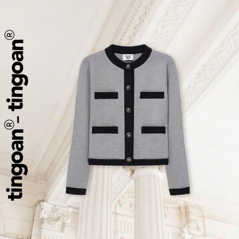 TINGOAN - Áo len xù cardigan 4 túi xám viền đen JENNIFER CARDIGAN GR viền BL xám viền đen