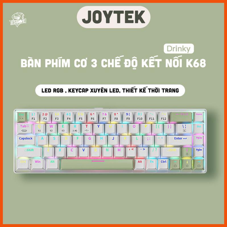 Bàn phím cơ K68 bluetooth 3 mode kết nối không dây 2.4G, có hotswap, đèn led xuyên phím RGB 20 chế độ, pin 2000Mah ban phim