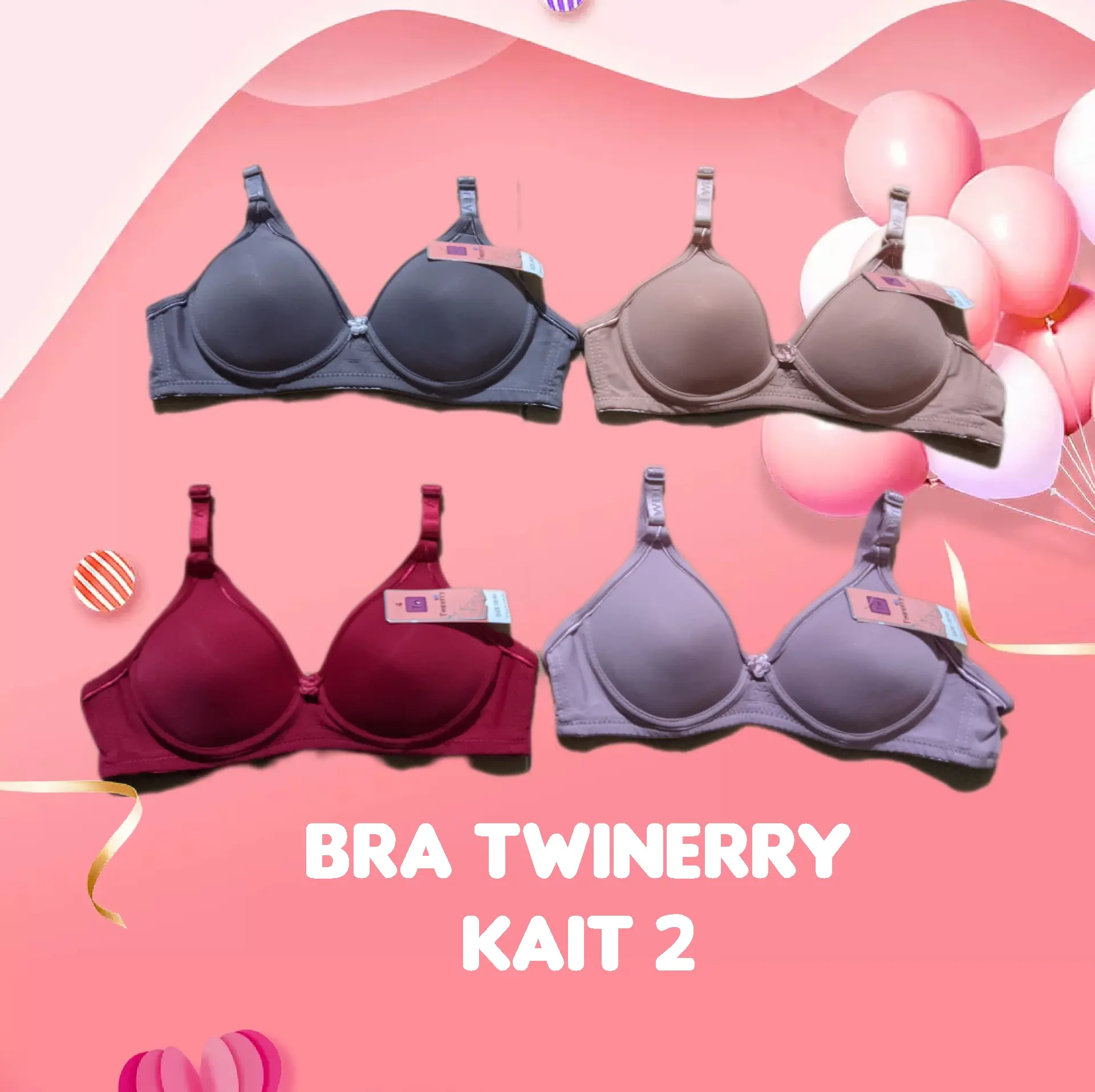 BH TWINERRY / TWINERRY IMPORT/ Bra Busa Tanpa Kawat / BH tanpa Kawat ORIGINAL KAIT 2 Wanita  busa Tipis Motif polos