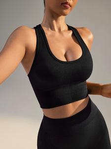 Chaleco tipo brasier deportivo de alta intensidad para mujer, color sólido, top de entrenamiento cómodo y a la moda, adecuado para yoga, gimnasio y fitness, mujeres activas