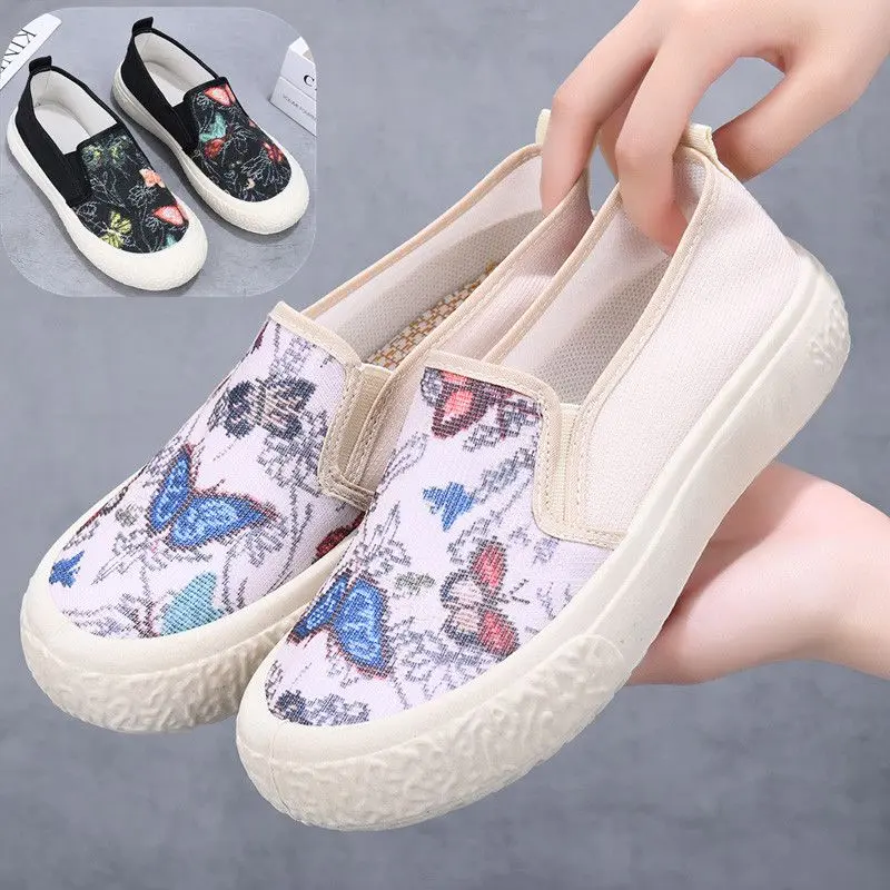 Butterfly women's cloth shoes, women's casual shoes, breathable soft soles, non-slip mom shoes, walking shoes, women's shoes, cloth shoes, fashion lazy shoes