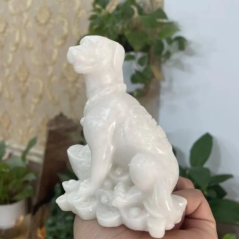 Tượng đá con chó phong thủy tượng trang trí tượng chó giữ tài lộc phong thủy nhà cửa - Chiều Cao 10cm - Màu đá trắng 1