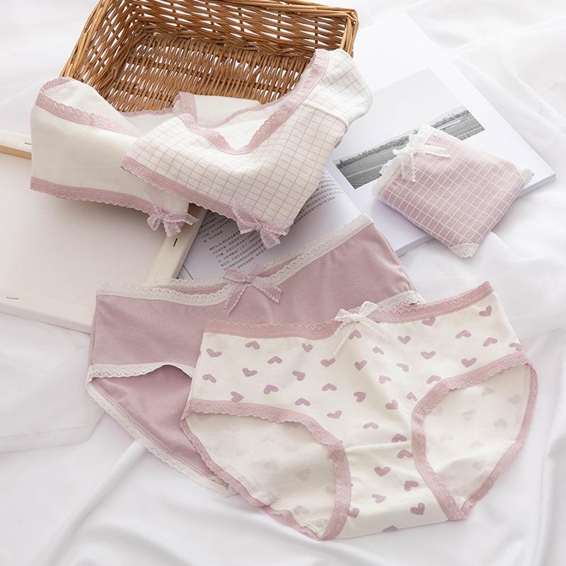 Quần Lót Nữ Màu Tím Xinh Xắn, Quần Lót Cotton Không Lộ Viền Họa Tiết Trái Tim Dễ Thương  Savill L110 Women ngắn 2
